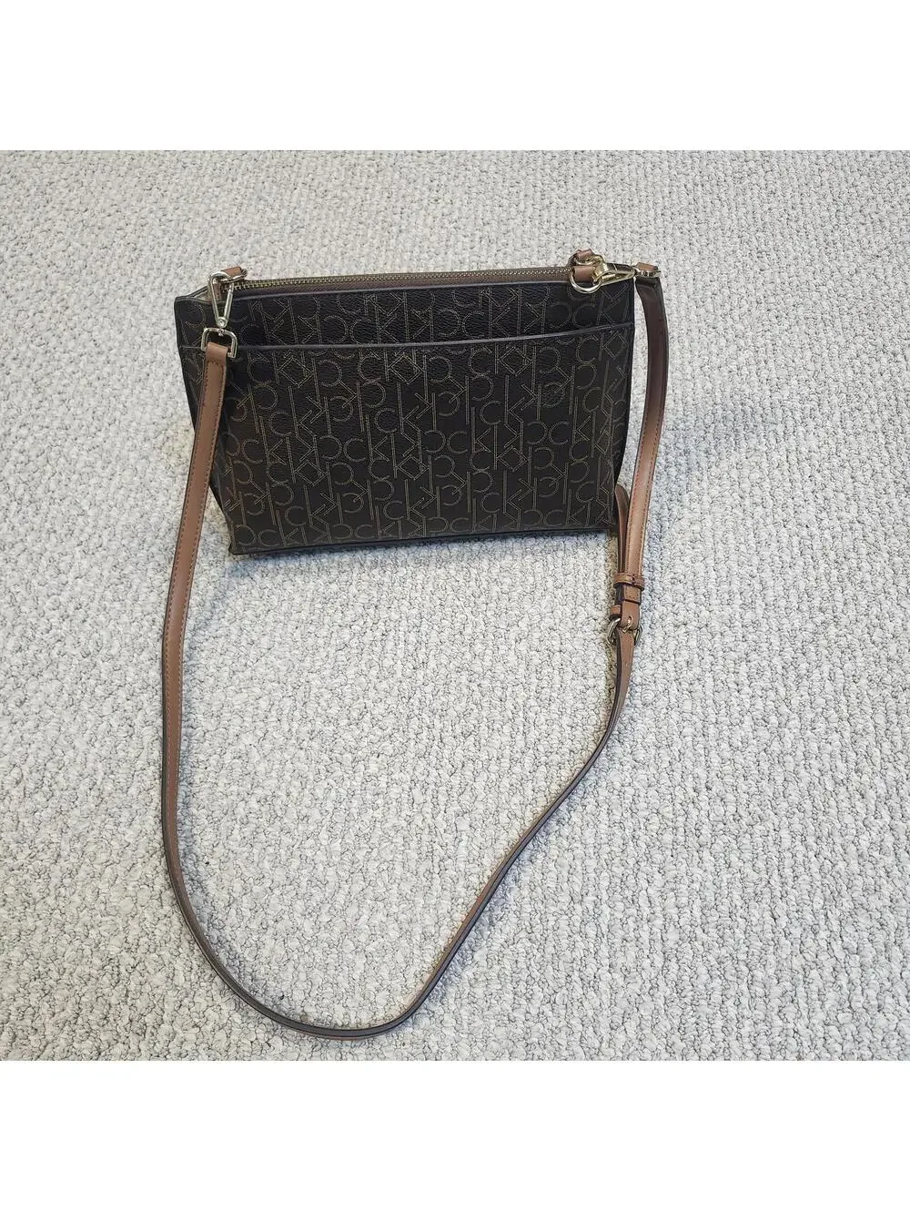 Calvin Klein Monogram Crossbody Bag Brown Size Medium